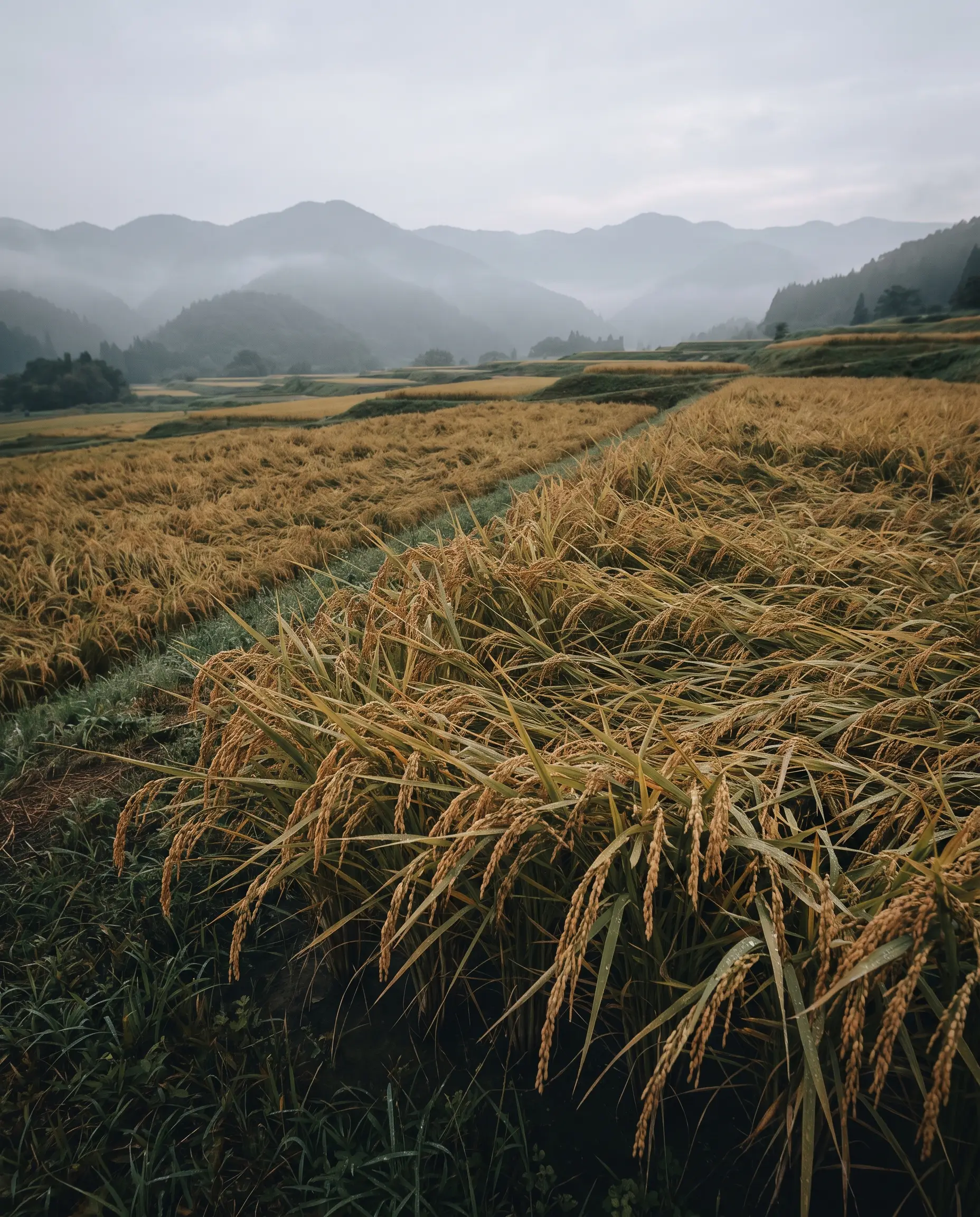 黄金色に実る稲田の風景
