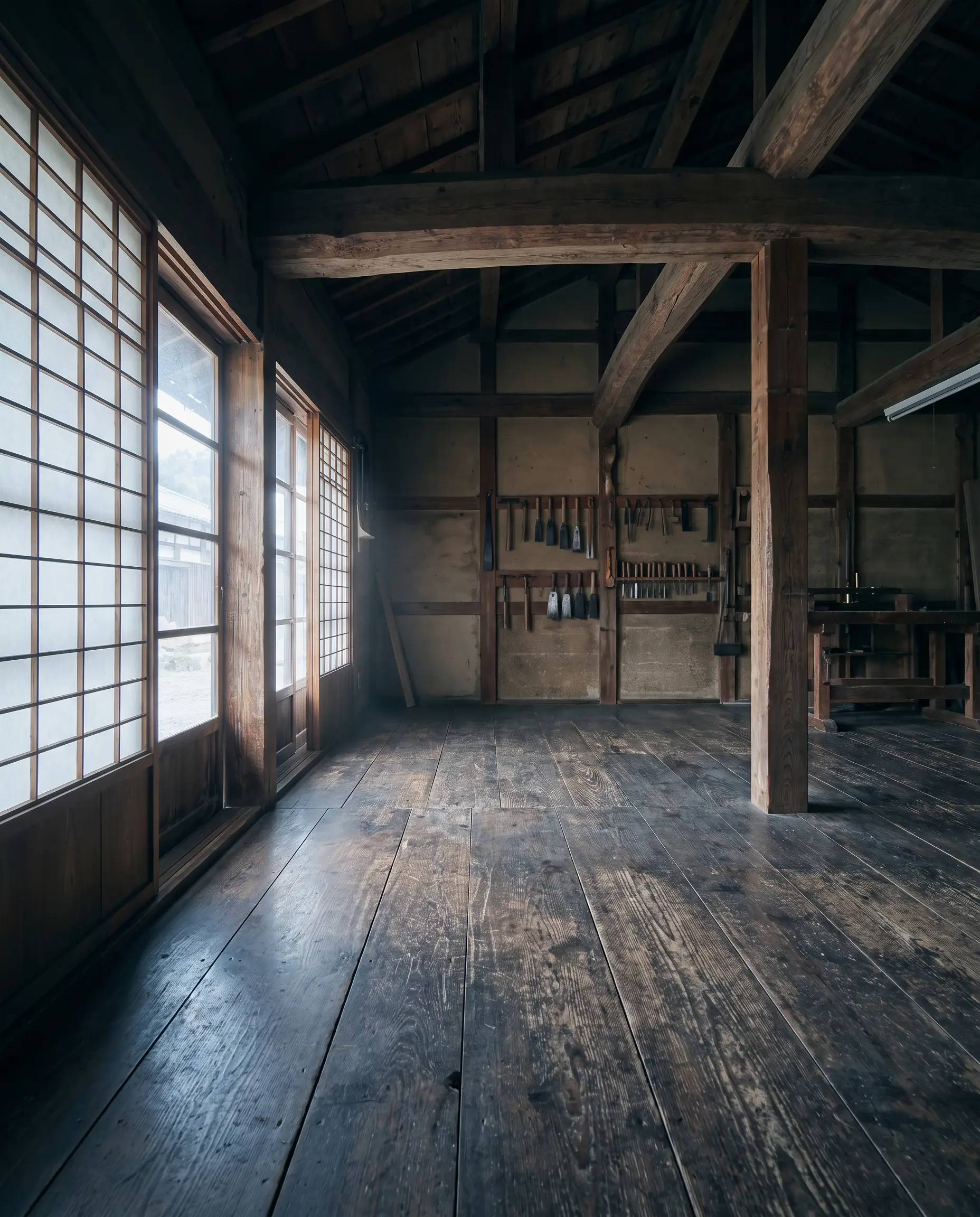 朝の光が差し込む静かな工房